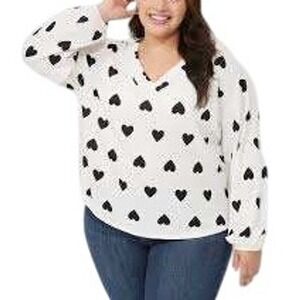 Lane‎ Bryant Heart Print Waffle Knit V-Neck Top 14/16